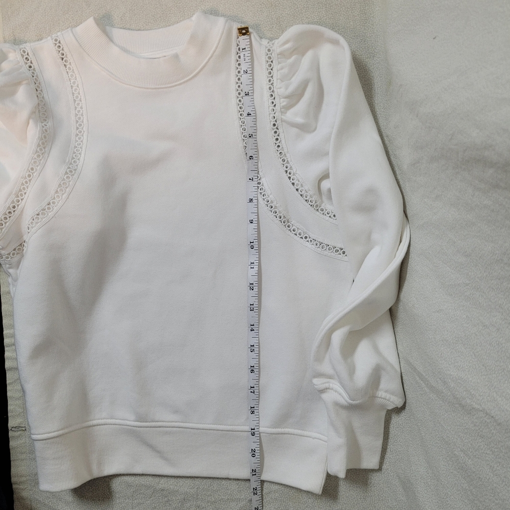 NEW! Elegant White Lace Crochet Trim Casual Sweatshirt Boho Cottagecore, XS - Picture 7 of 9